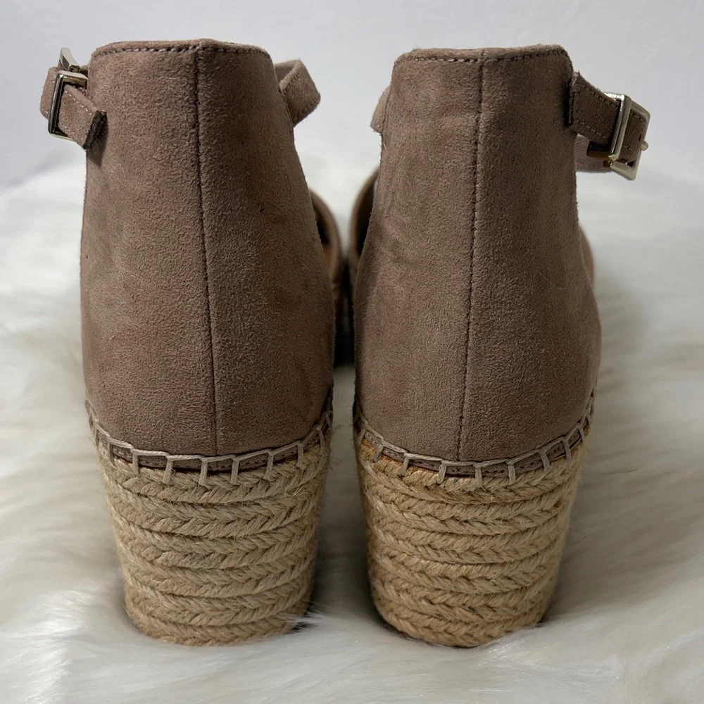 Kelly & Katie Tan Espadrille Wedge Sandals with Ankle Strap